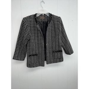 Fenn Wright Manson Womens Tweed Blazer Size Medium Open Black White Sequins Bead